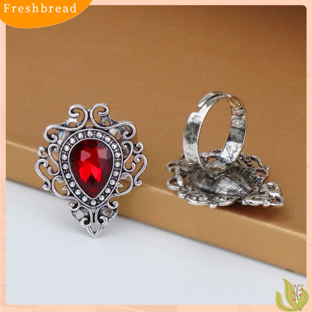 < Freshbread > Cincin Unisex Ukir Bentuk Hati Paduan Permata Imitasi Pembukaan Bohemia Cincin Perhiasan Aksesoris