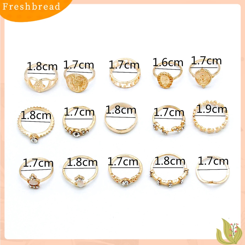 &lt; Freshbread &gt; 15Pcs/Set Cincin Fashion Cincin Jari Kristal Imitasi Hati Alloy Artistik Untuk Pakaian Sehari-Hari