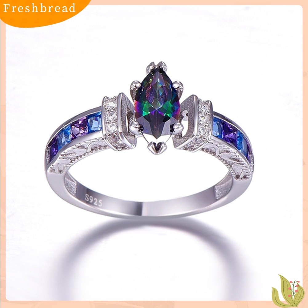 &lt; Freshbread &gt; Wanita Fashion Multicolor Marquise Cut Cubic Zirconia Hias Jari Cincin Perhiasan