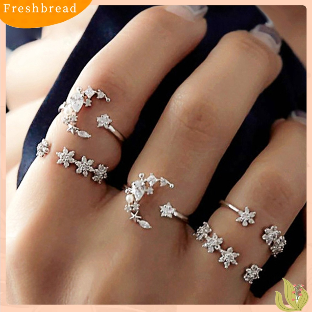 &lt; Freshbread &gt; 5Pcs Cincin Berlian Imitasi Ringan Bahan Alloy Cincin Jari Untuk Club