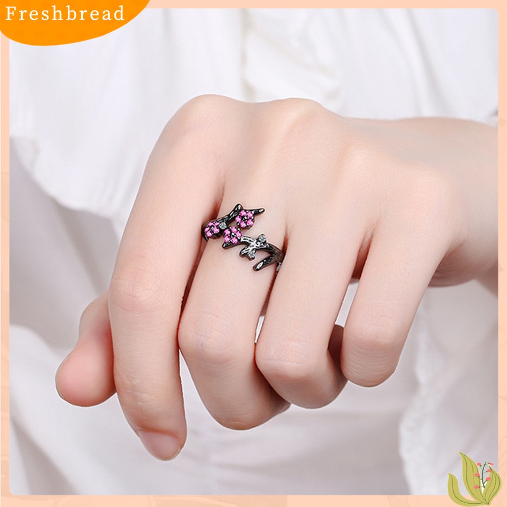 &lt; Freshbread &gt; Cincin Adjustable Open End Copper Blooming Plum Flower Rhinestone Ring Untuk Pakaian Sehari-Hari