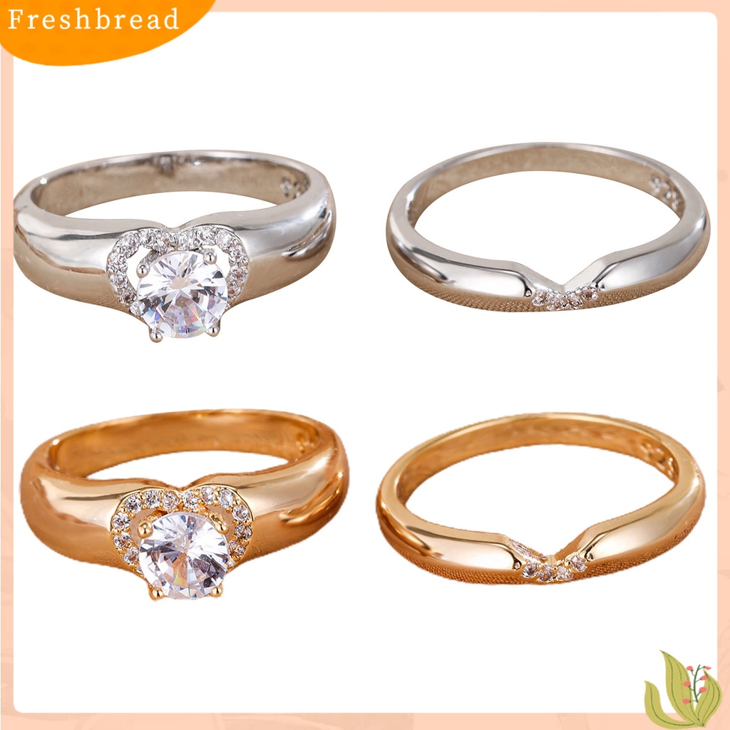 &lt; Freshbread &gt; 1pasang Cincin Tunangan Dainty Hadiah Hari Valentine Berlian Imitasi Berkilau Cinta Hati Wanita Pria Jari Cincin Perhiasan Fashion