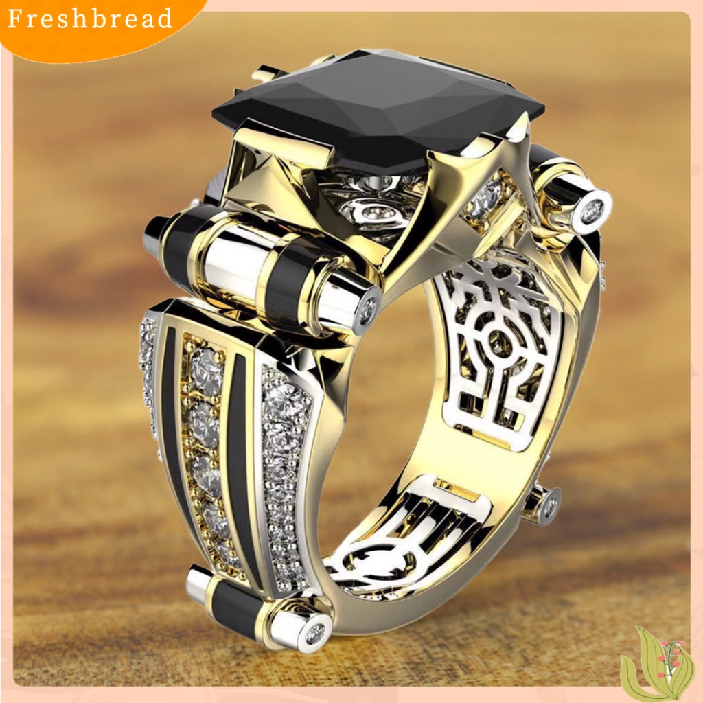 &lt; Freshbread &gt; Wanita Cincin Faux Square Crystal Two-tone Vintage Keren Punk Hadiah Berongga Bling Cubic Zirconia Ladies Finger Ring Untuk Pesta