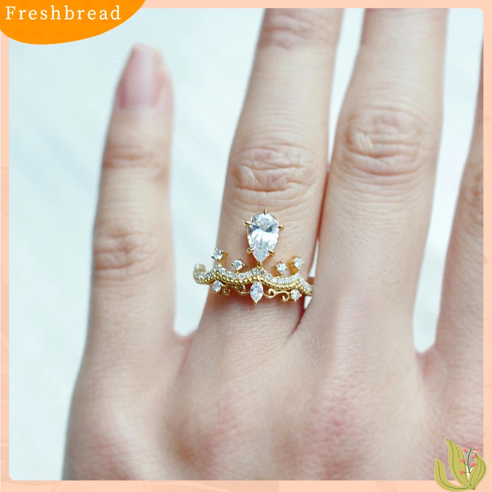 &lt; Freshbread &gt; Wanita Teardrop Cubic Zirconia Bertatahkan Mahkota Jari Cincin Pernikahan Perhiasan Hadiah