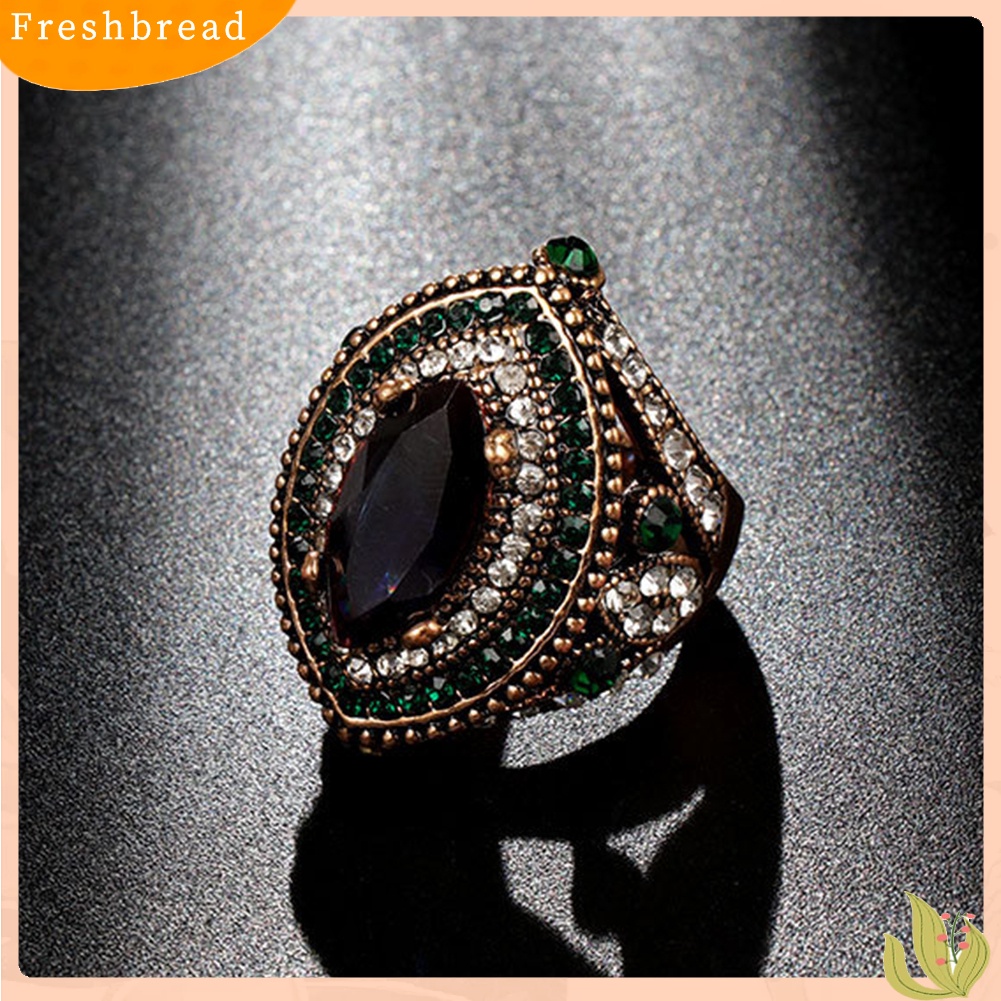 &lt; Freshbread &gt; Mewah Marquise Cut Colorful Berlian Imitasi Bertatahkan Wanita Jari Cincin Perhiasan Pesta