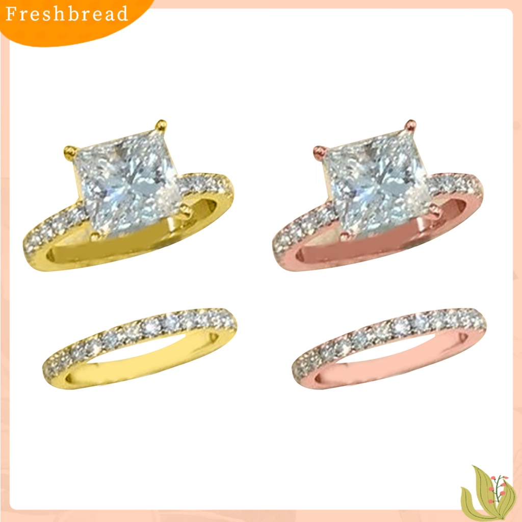 &lt; Freshbread &gt; 2 Pcs Cubic Zirconia Rings Shiny Square Faux Crystal Alloy Ring Elegan Perhiasan Aksesoris Temperamen Wanita Jari Cincin Set Pertunangan Hadiah Fashion Perhiasan