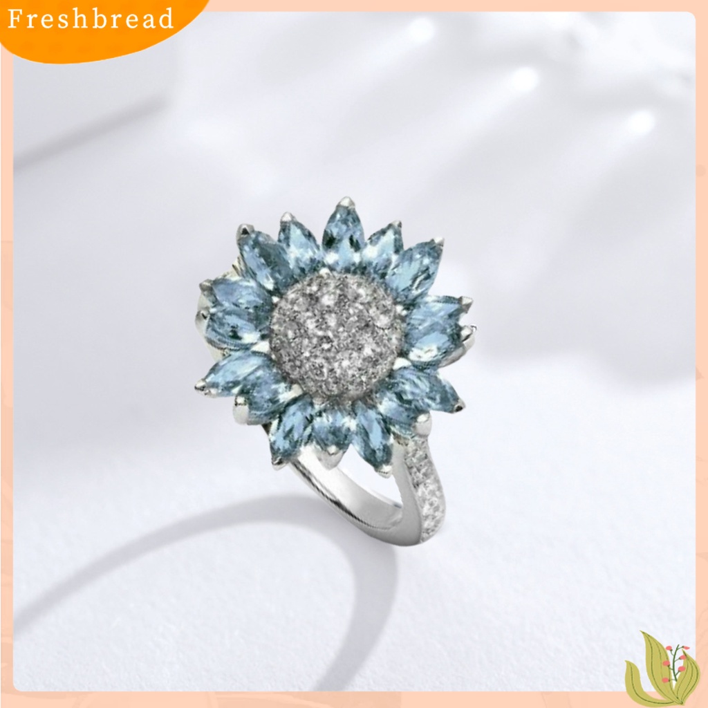 &lt; Freshbread &gt; Women Ring Bridal Shiny Cubic Zirconia Hias Sparkling Geometri Dekorasi Putih Aquamarine Bentuk Bunga Matahari Pernikahan Pertunangan Cincin Perhiasan Untuk Pacar