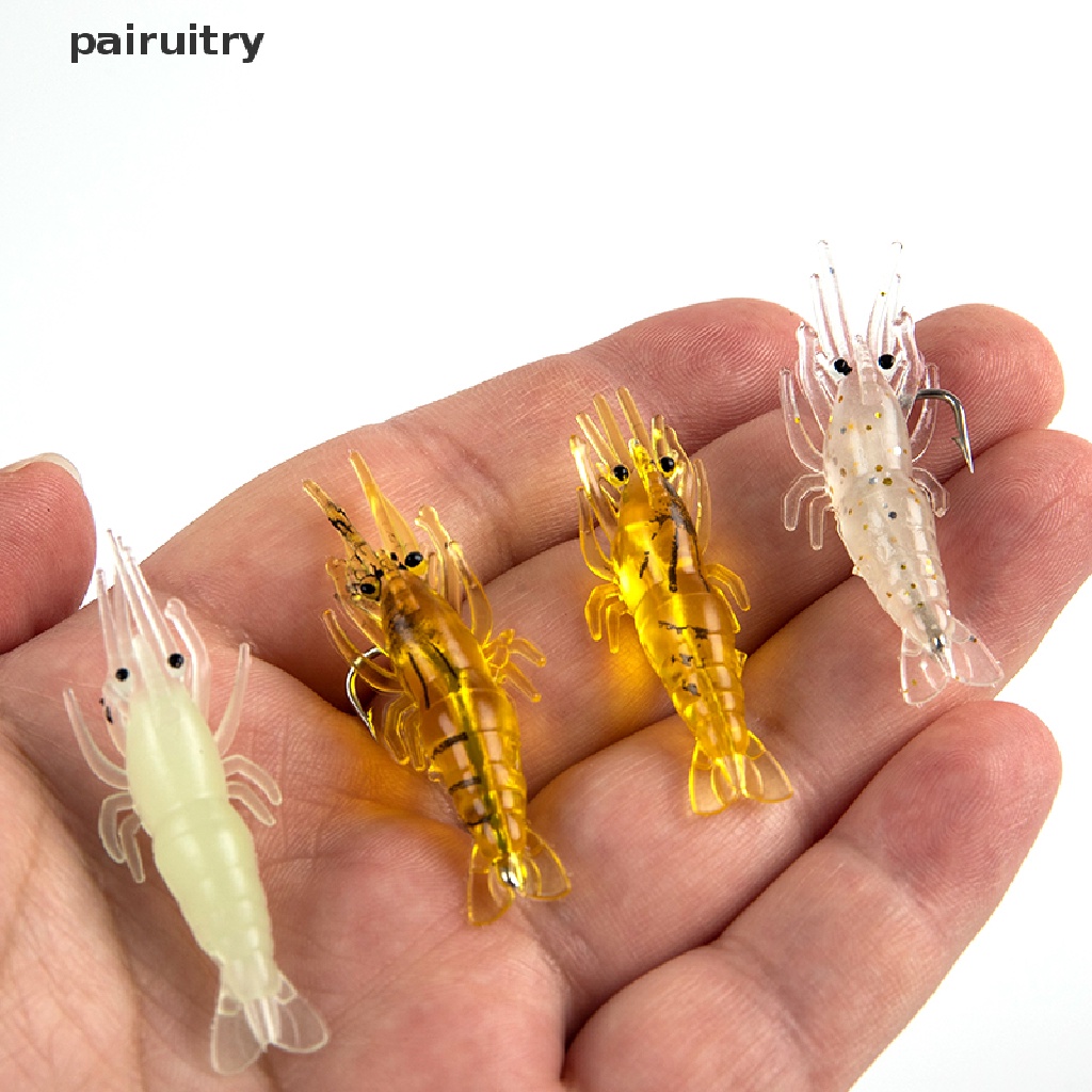 Prt 10Pcs 4cm Cacing Umpan Udang Lembut Buatan Untuk Memancing Umpan Hook Engkol Umpan PRT
