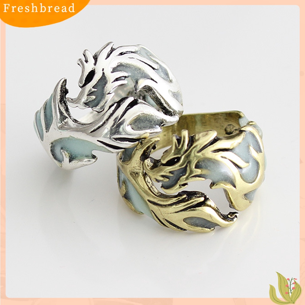 &lt; Freshbread &gt; Cincin Luminous Cincin Berbentuk Naga Pria Paduan Anti Karat Berkilau Untuk Pelajar