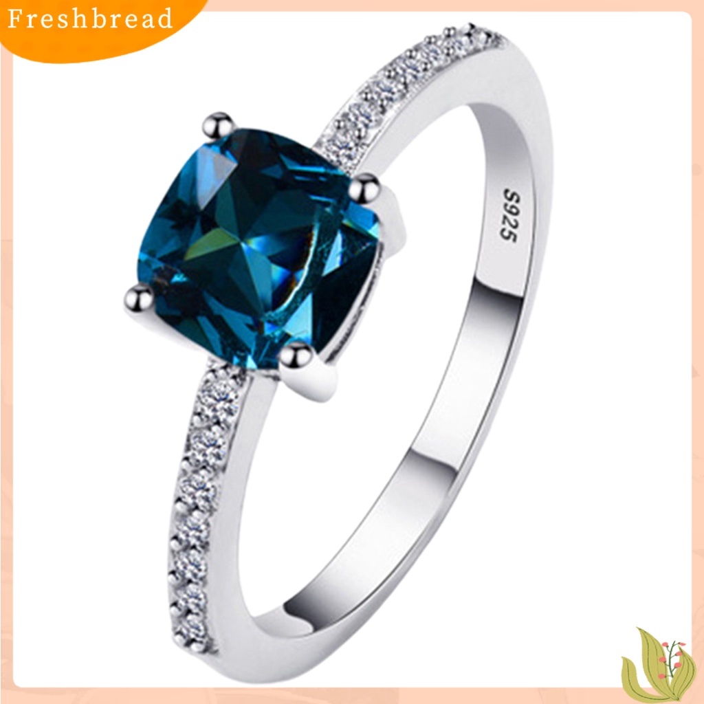 &lt; Freshbread &gt; Bertatahkan Berlian Imitasi Tipis Cincin Kawin Persegi Cubic Zirconia Wanita Cincin Perhiasan Aksesori