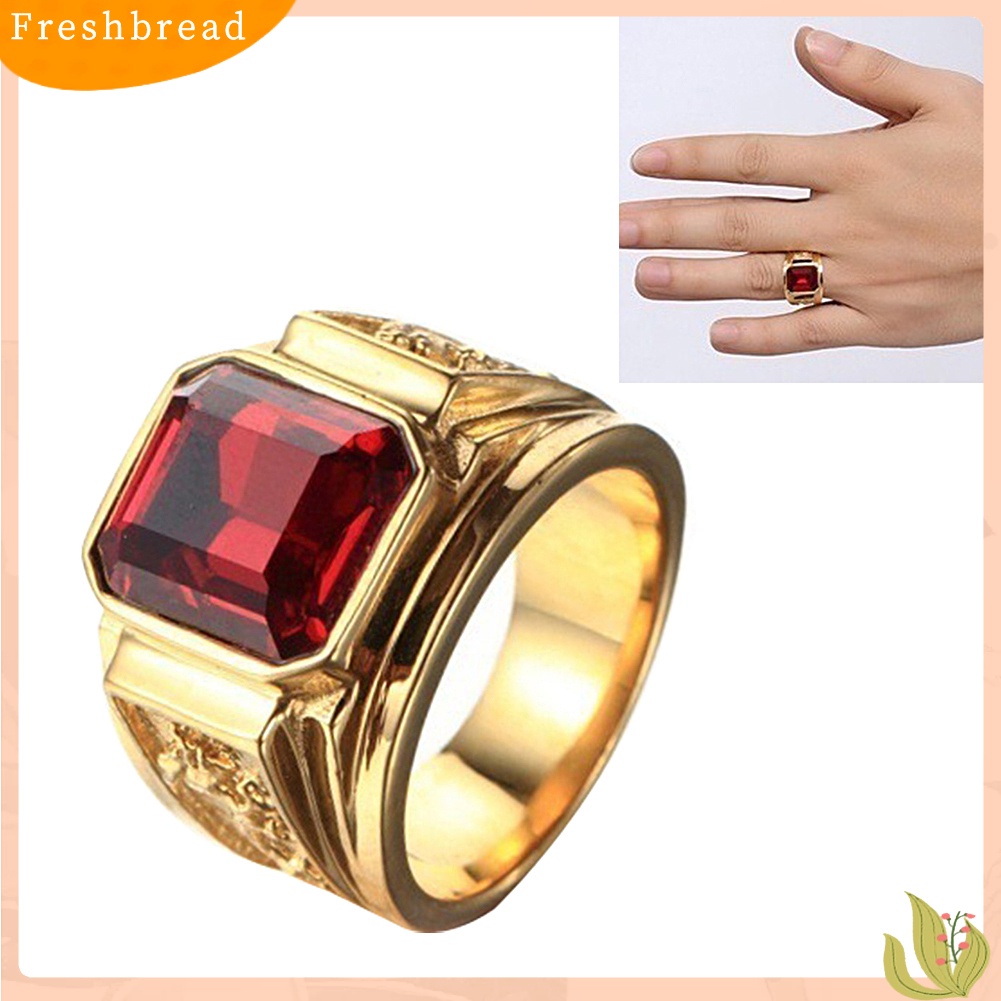 &lt; Freshbread &gt; Retro Naga Ukir Persegi Berlian Imitasi Tembaga Jari Cincin Pria Perhiasan Dekorasi Hadiah