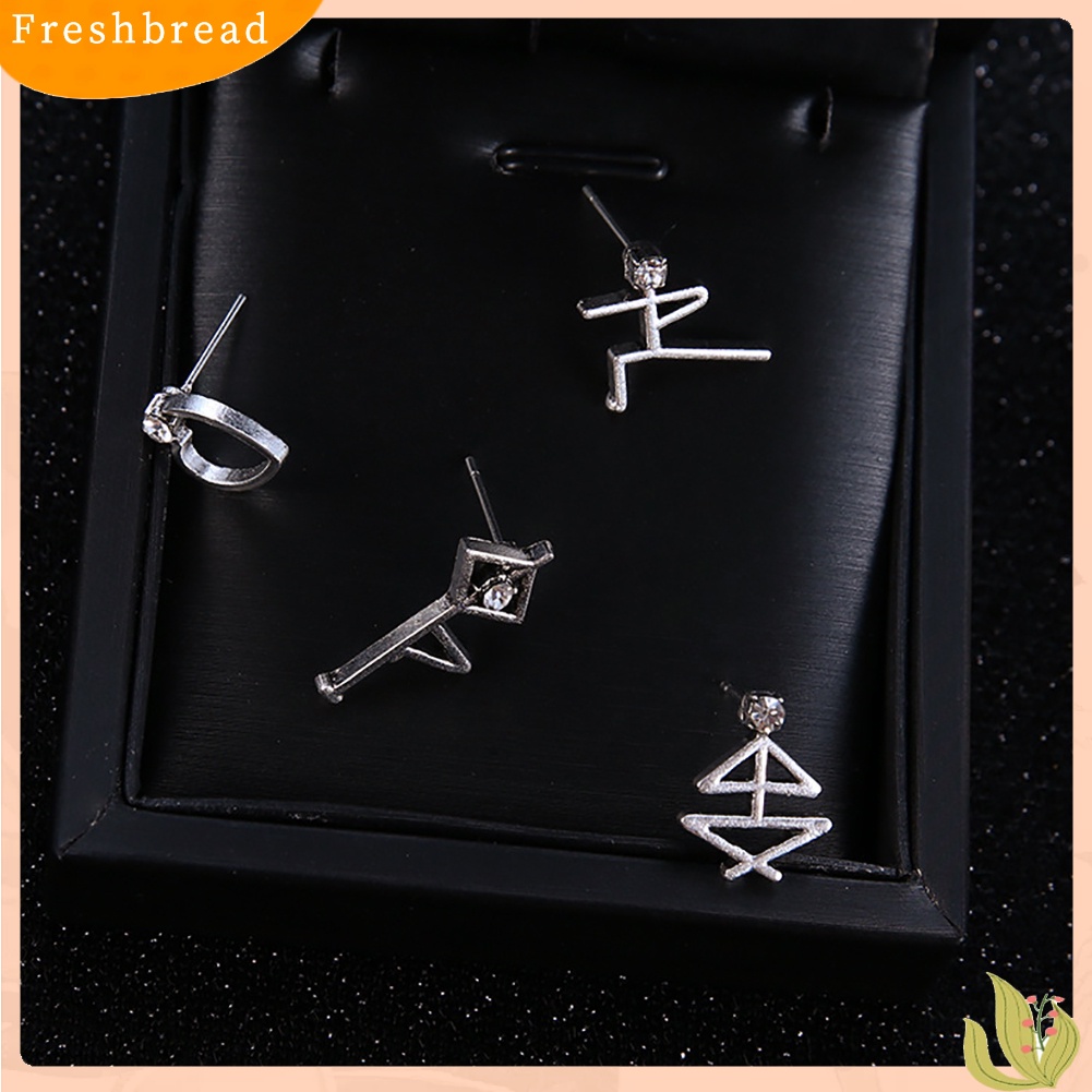 &lt; Freshbread &gt; 4Pcs/Set Vintage Manusia Figure Berlian Imitasi Telinga Studs Wanita Anting Perhiasan Hadiah