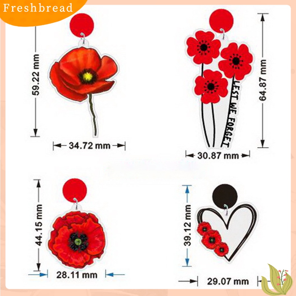 &lt; Freshbread &gt; 1pasang Anting Wanita Bunga Merah Gaya Korea Perhiasan Hati Bunga Warna Cerah Anting Menjuntai Untuk Pakaian Sehari-Hari