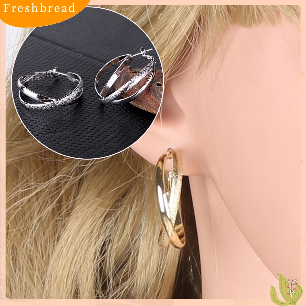 &lt; Freshbread &gt; Wanita Vintage Berongga Geometris Salib Klip Hoop Anting Lingkaran Perhiasan Hadiah