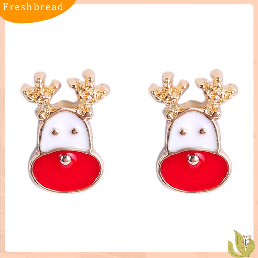 &lt; Freshbread &gt; Wanita Natal Kepala Rusa Berlian Imitasi Bertatahkan Anting Stud Perhiasan Pesta Xmas