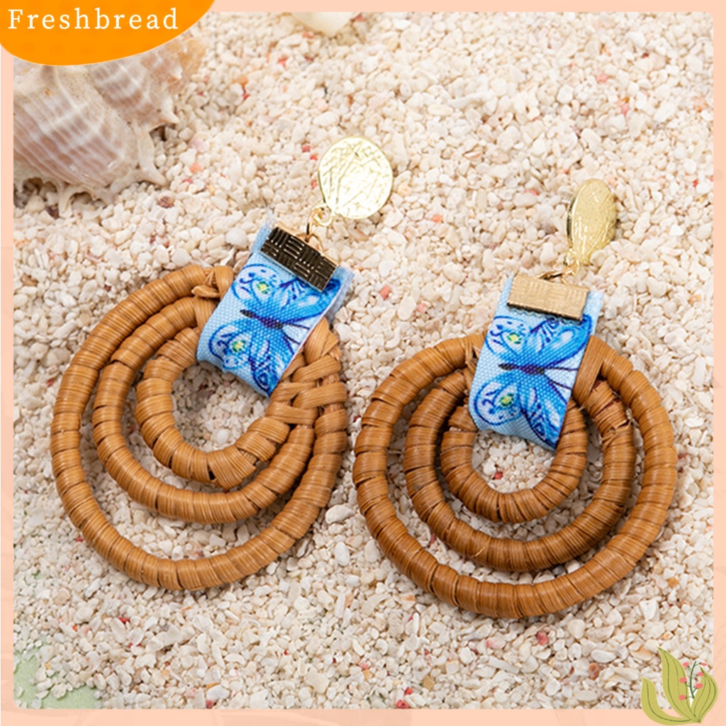 &lt; Freshbread &gt; 1pasang Anting Drop Bentuk Lingkaran Gaya Etnik Anting Tusuk Geometris Motif Rotan Untuk Liburan