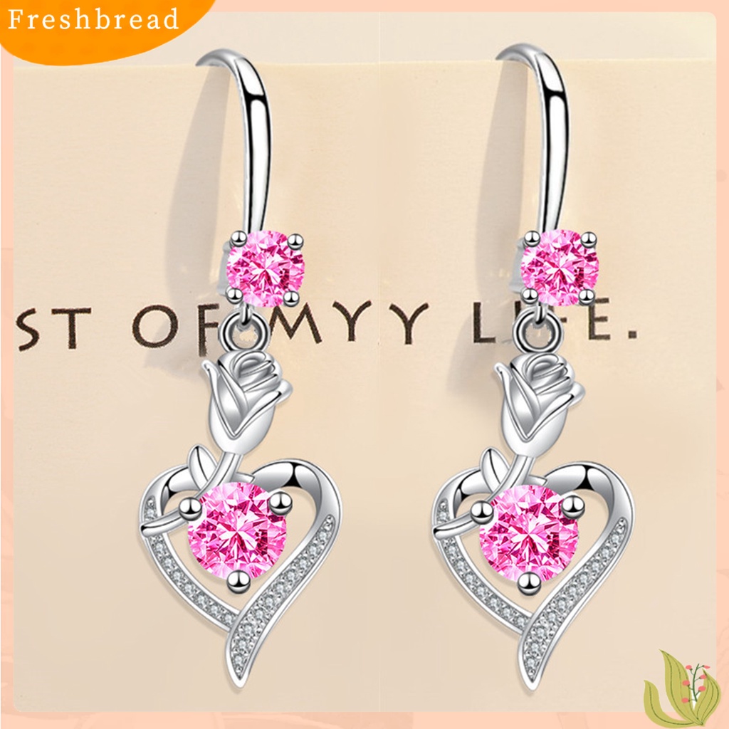 &lt; Freshbread &gt; 1pasang Anting Hoop Bersinar Cubic Zirconia Geometris High-end Liontin Berdandan Hypoallergenic Bunga Mawar Hati Menjuntai Anting Perhiasan Fashion