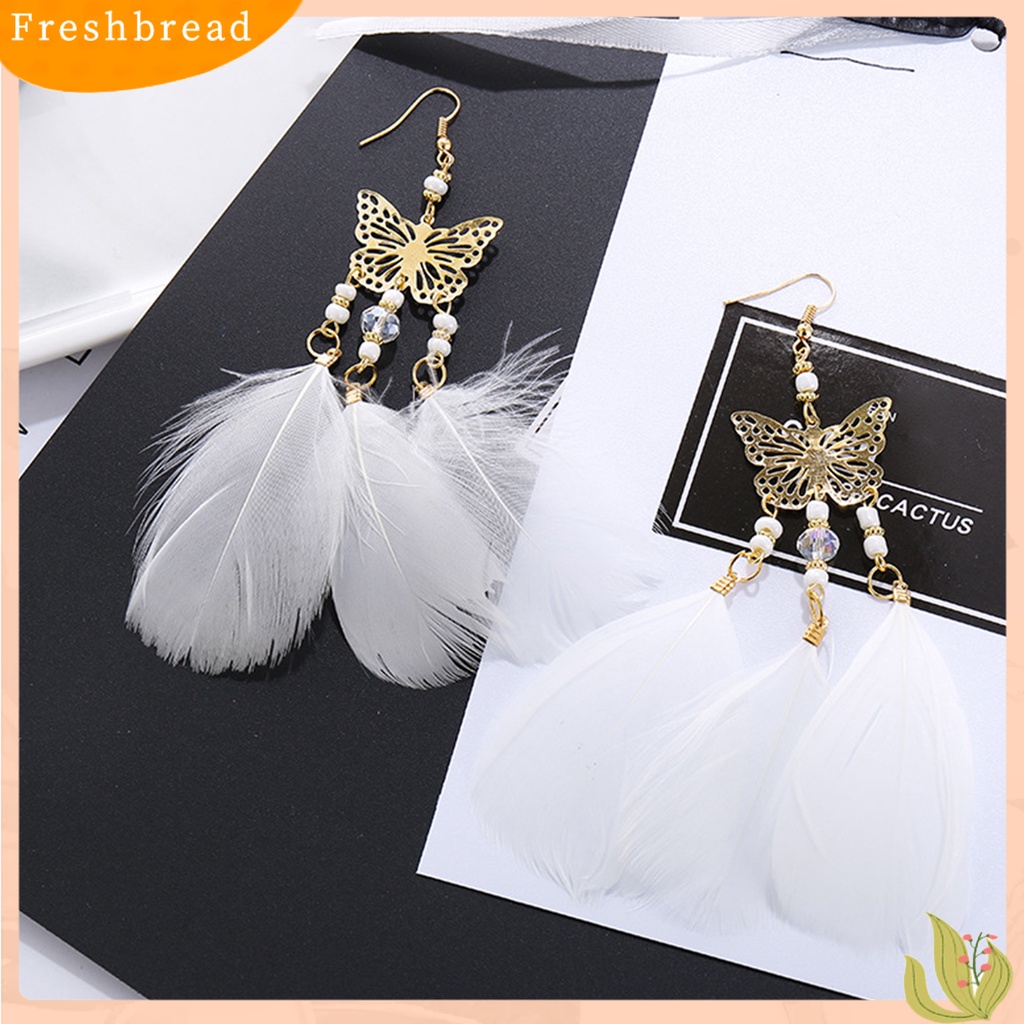 &lt; Freshbread &gt; 1pasang Lady Earrings Bulu Sintetis Bohemia Kreatif Jumbai Etnik Menjuntai Earrings Jewelry