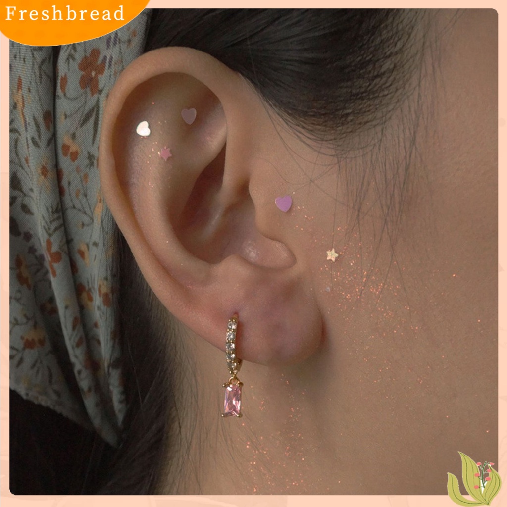 &lt; Freshbread &gt; 1pasang Anting Hoop Persegi Panjang Cubic Zirconia Perhiasan Anting Geometris Halus Untuk Pacaran