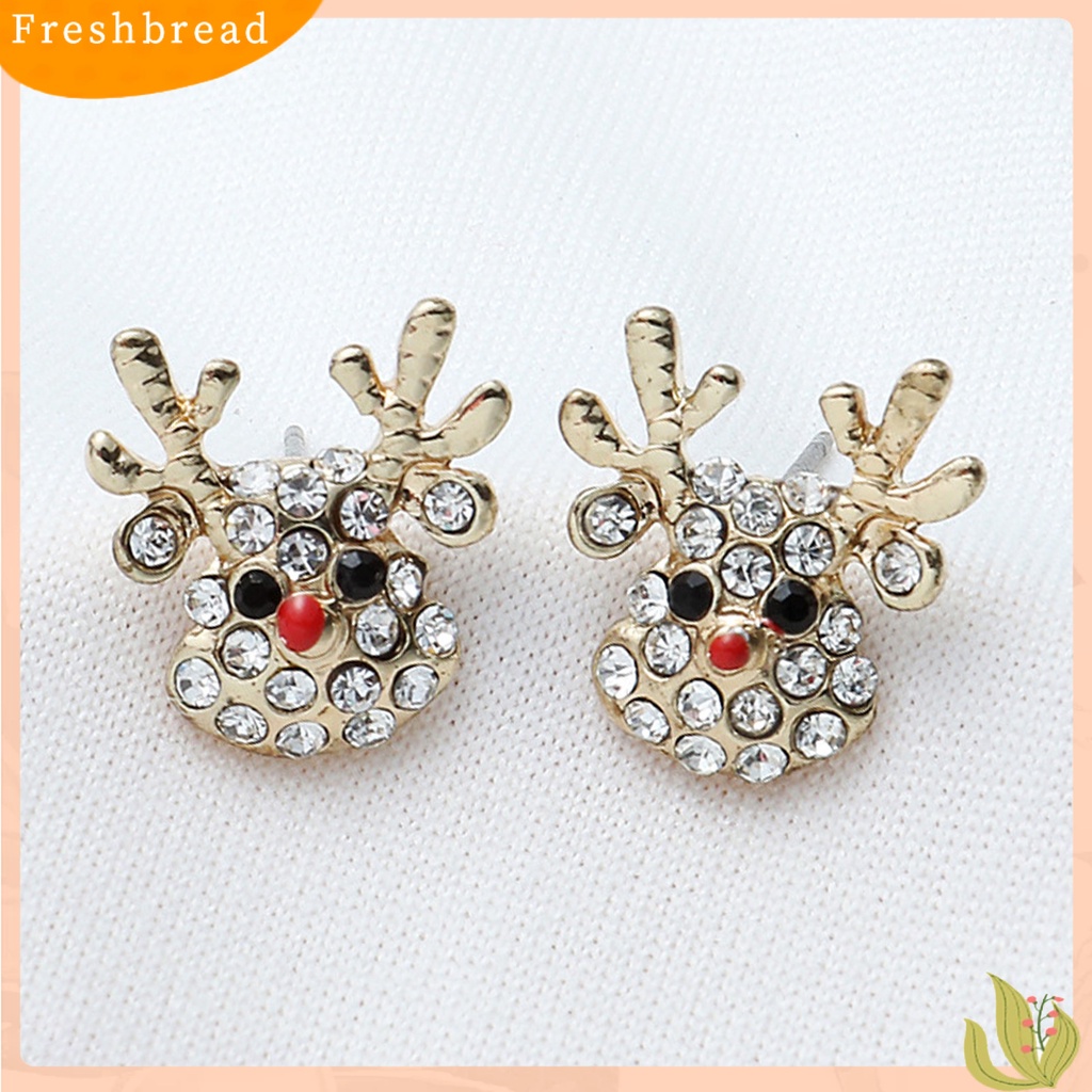 &lt; Freshbread &gt; 1pasang Drop Earrings Indah Topi Natal Bentuk Rusa Alloy Berlian Imitasi Tertanam Wanita Anting Kait Untuk Pesta