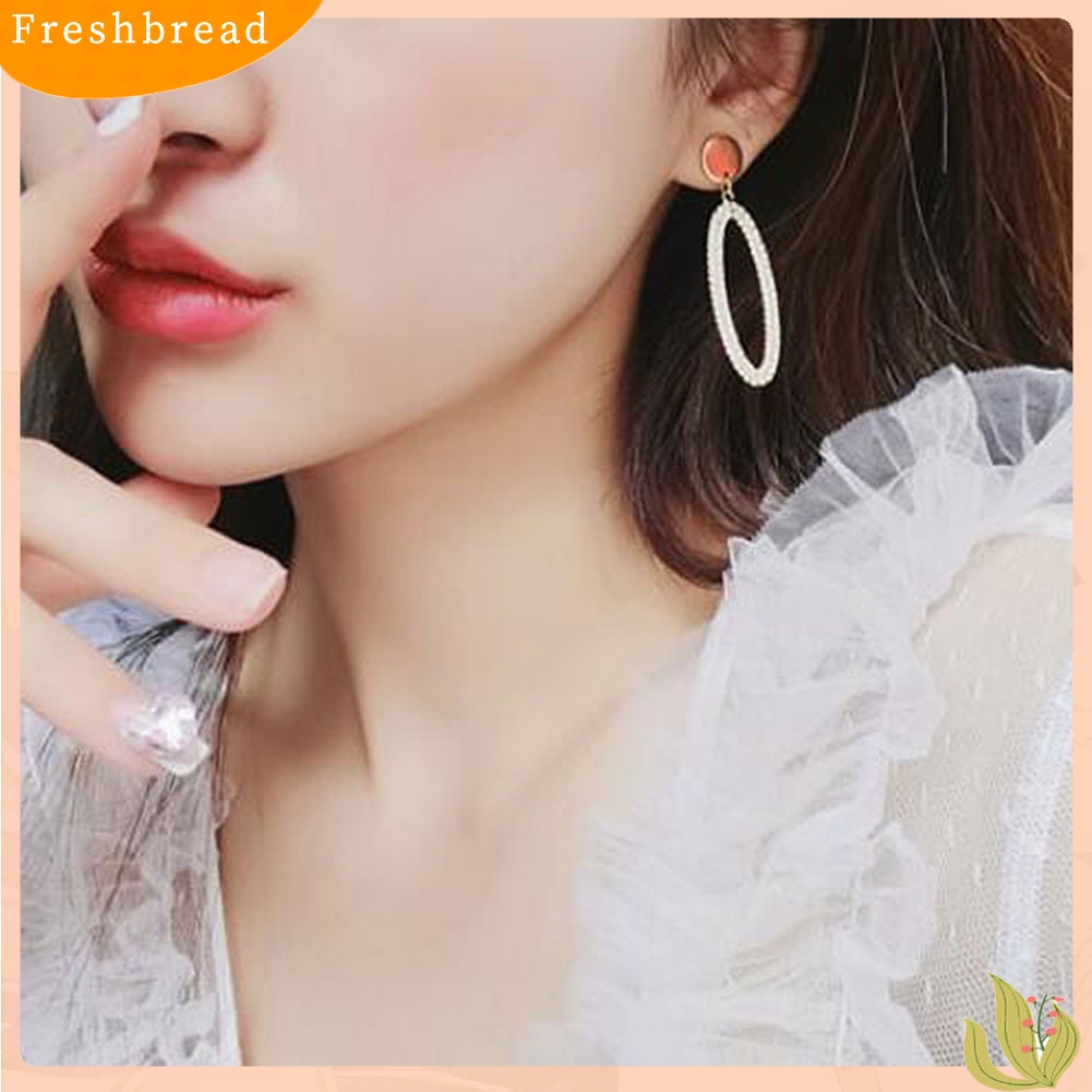 &lt; Freshbread &gt; Jam Tangan Berlian Imitasi Wanita Bentuk Oval Geometris Menjuntai Ear Drop Earrings Jewelry