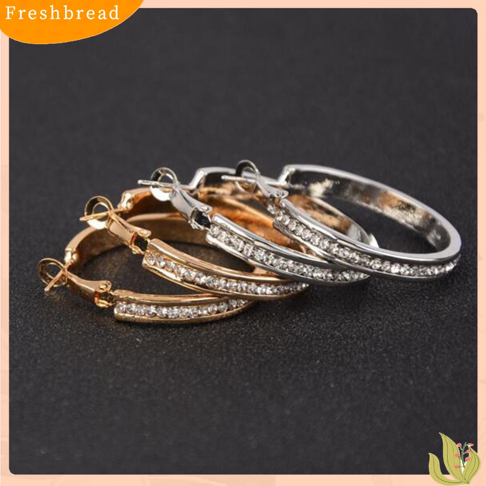 < Freshbread > Berlian Imitasi Bertatahkan Wanita Lingkaran Besar Geometris Menjuntai Hoop Earrings Perhiasan Hadiah