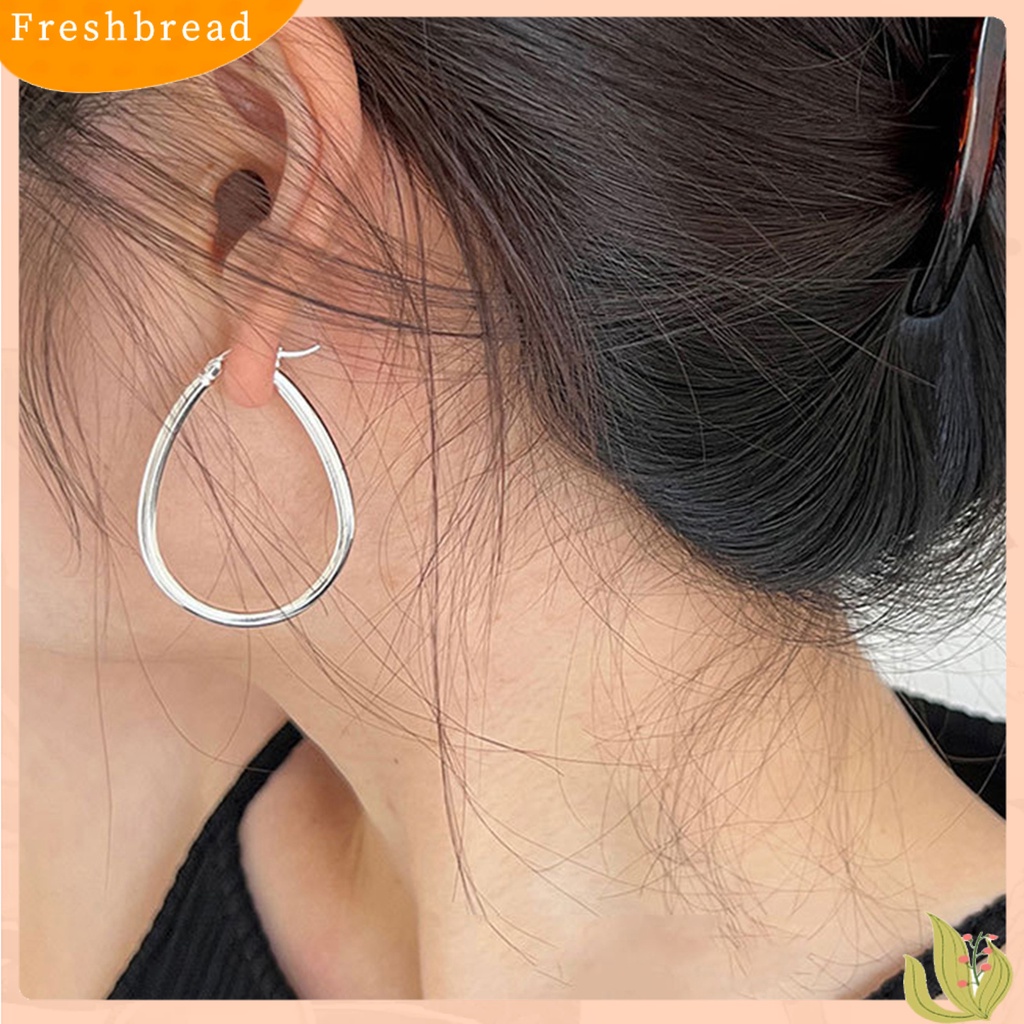 &lt; Freshbread &gt; 1pasang Drop Anting Berlebihan Berongga Besar Tetesan Air Dipoles Warna Emas Perak Wanita Anting Perhiasan Fashion