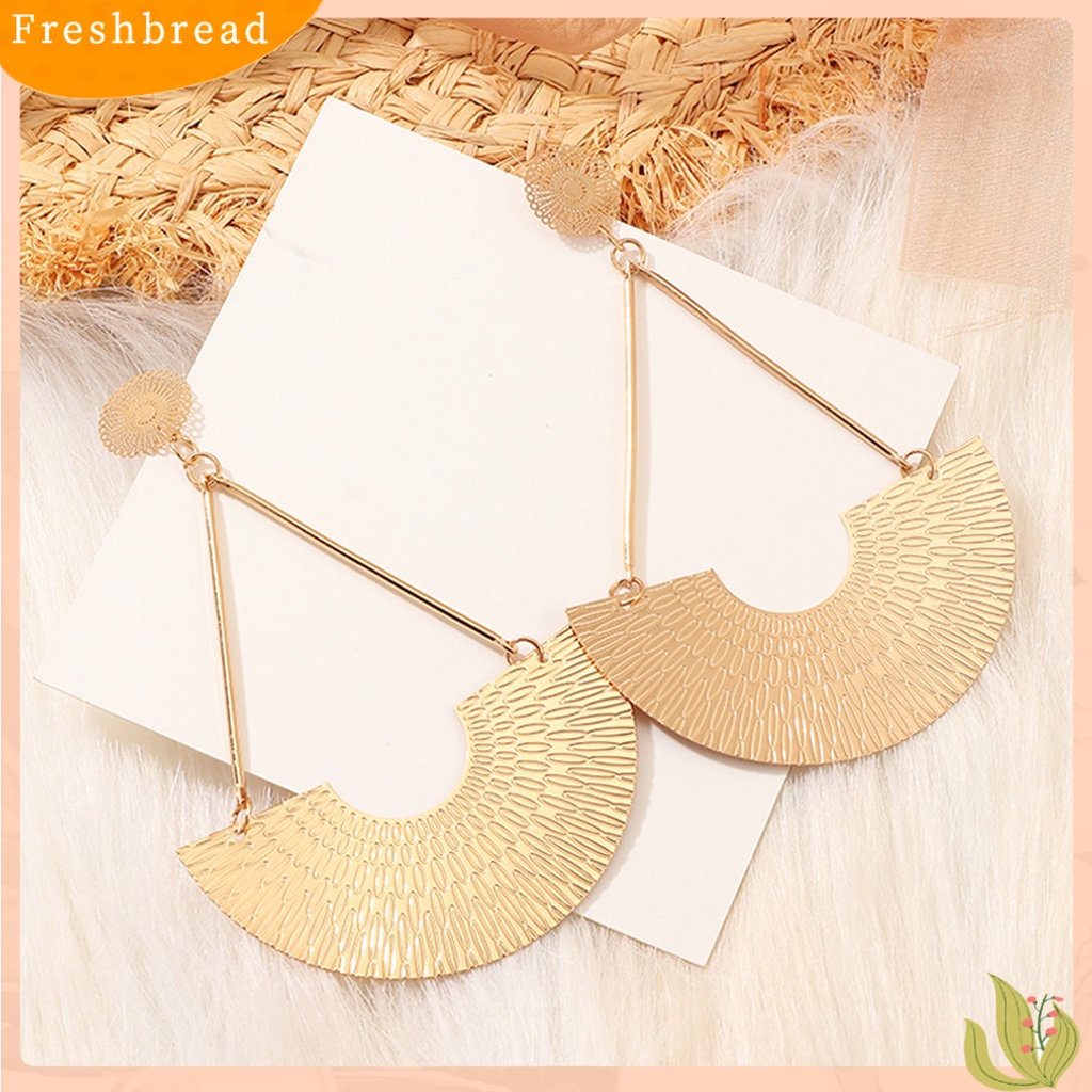 &lt; Freshbread &gt; 1pasang Anting Drop Mengukir Pola Gaya Etnik Berlebihan Berbentuk Kipas Geometris Telinga Ornamen Kepribadian Bohemia Anting Menjuntai Besar Untuk Pacaran