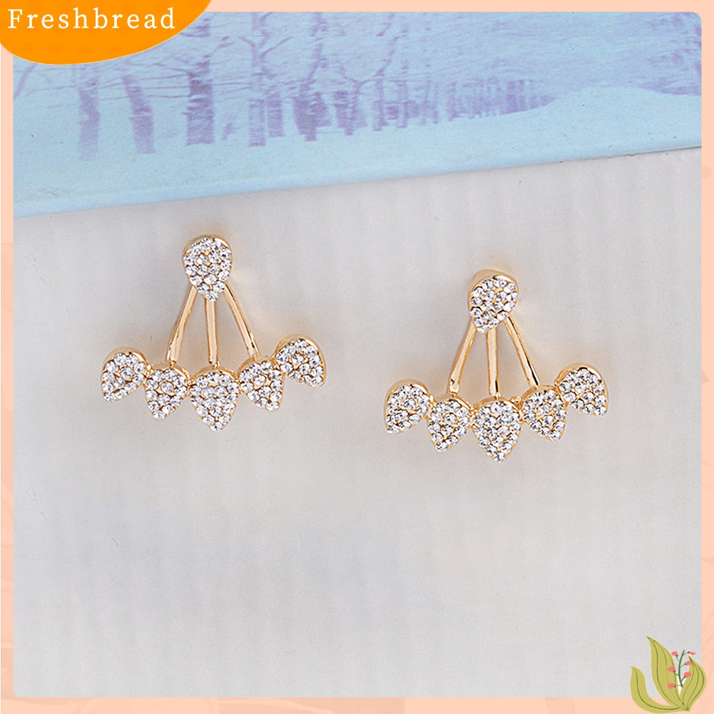 &lt; Freshbread &gt; Wanita Chic Tetesan Air Berlian Imitasi Depan Belakang Telinga Jaket Tindik Stud Earrings