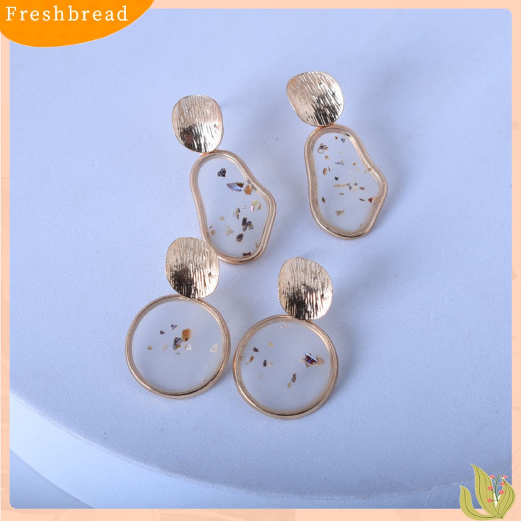 &lt; Freshbread &gt; 2Pcs Aksesoris Perhiasan Kerang Geometris Persegi Retro Alloy Anting Untuk Pesta