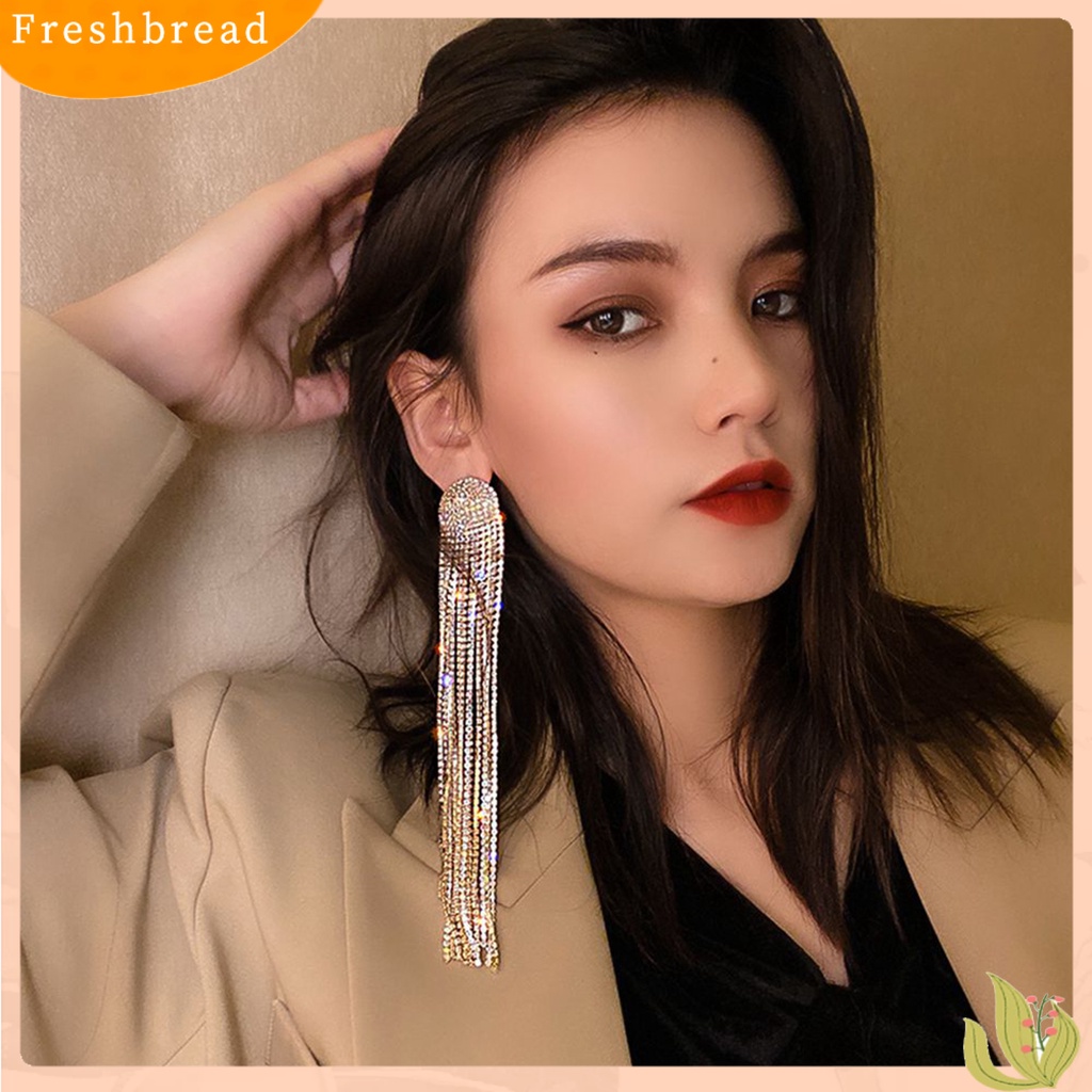 &lt; Freshbread &gt; 1pasang Drop Earrings Shiny Panjang Rumbai Penuh Berlian Imitasi Temperamen Berkilau Berdandan Hadiah Wanita Menjuntai Anting Pesona Perhiasan Aksesori Busana