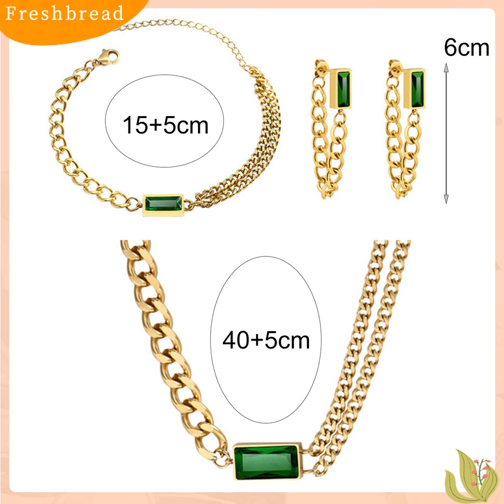 &lt; Freshbread &gt; Wanita Anting Dirantai Persegi Cubic Zirconia Perhiasan Vintage Electroplating Kalung Anting Gelang Untuk T Show Gown