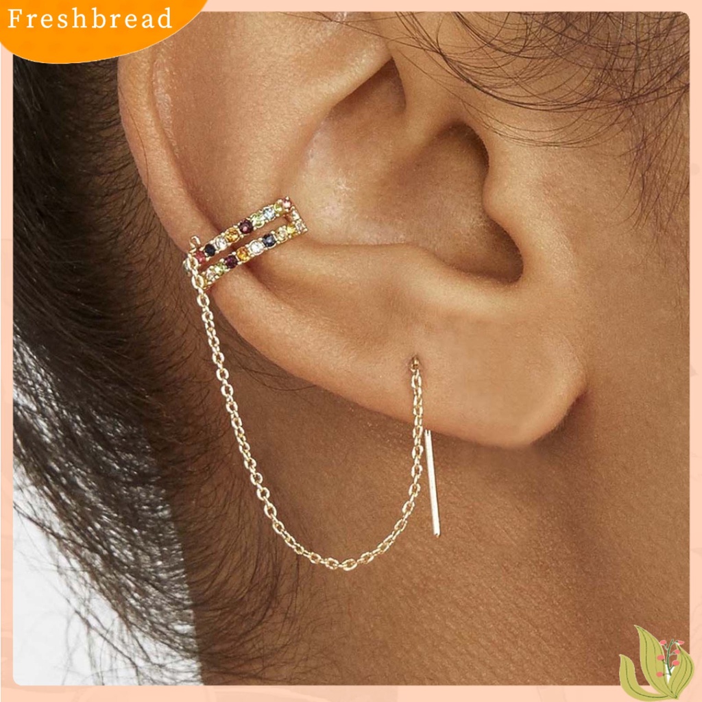 &lt; Freshbread &gt; Anting Kait Gaya Berlian Imitasi Desain Alloy Wanita Anting Linear Untuk Pesta