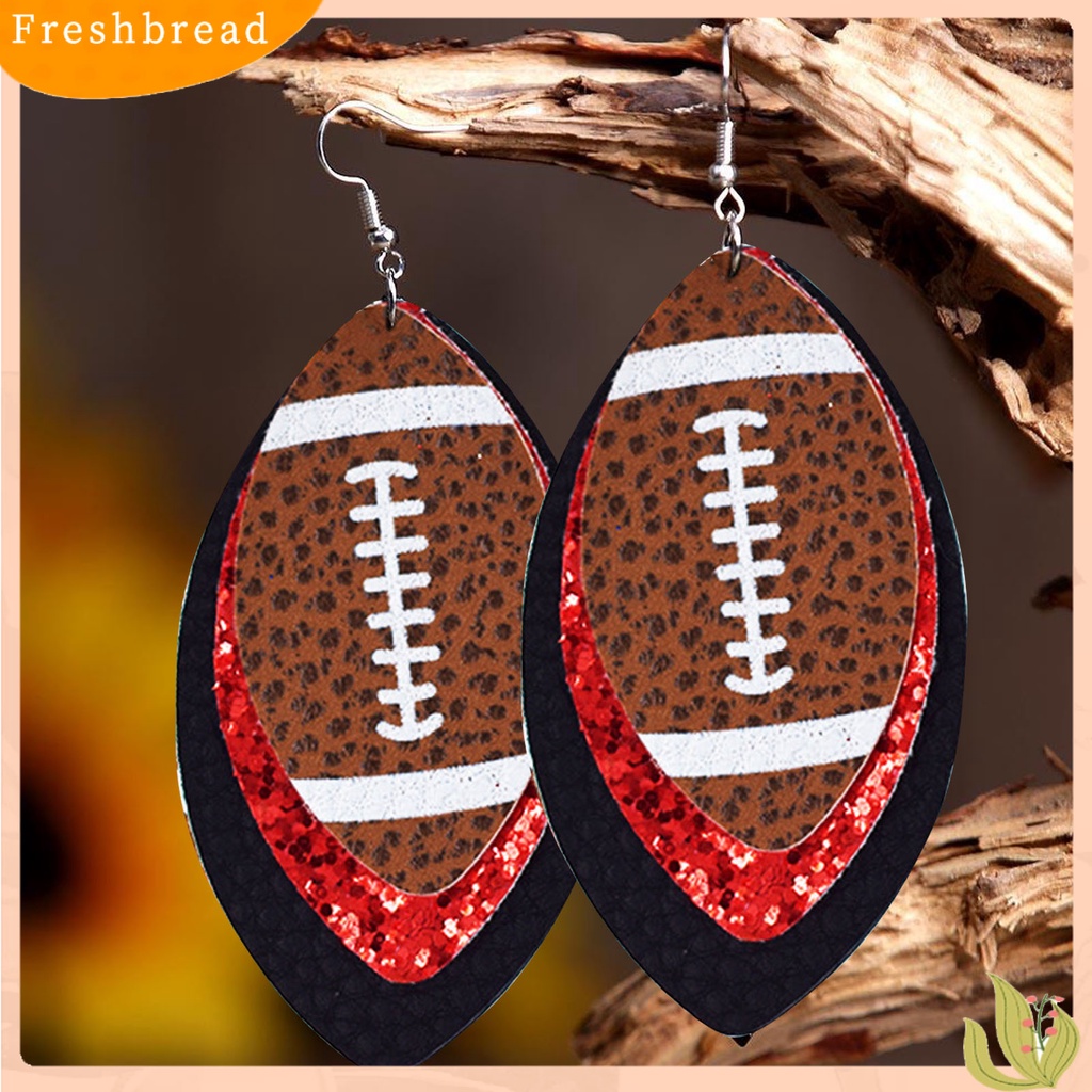 &lt; Freshbread &gt; 1pasang Anting Menjuntai Ringan Multi-layer Kulit Imitasi Vintage Unik Football Hook Earring Untuk Wanita