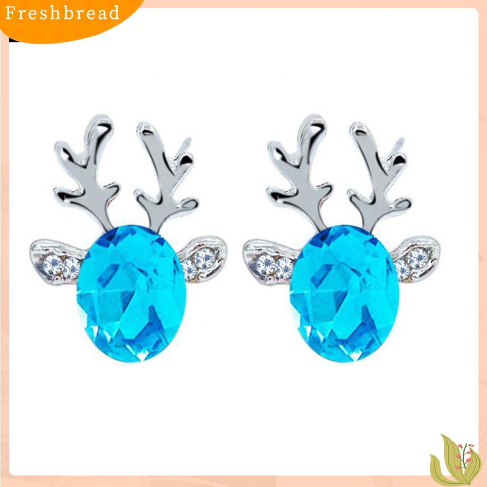 &lt; Freshbread &gt; Wanita Natal Faux Gemstone Hias 3D Tanduk Telinga Stud Anting Perhiasan Hadiah