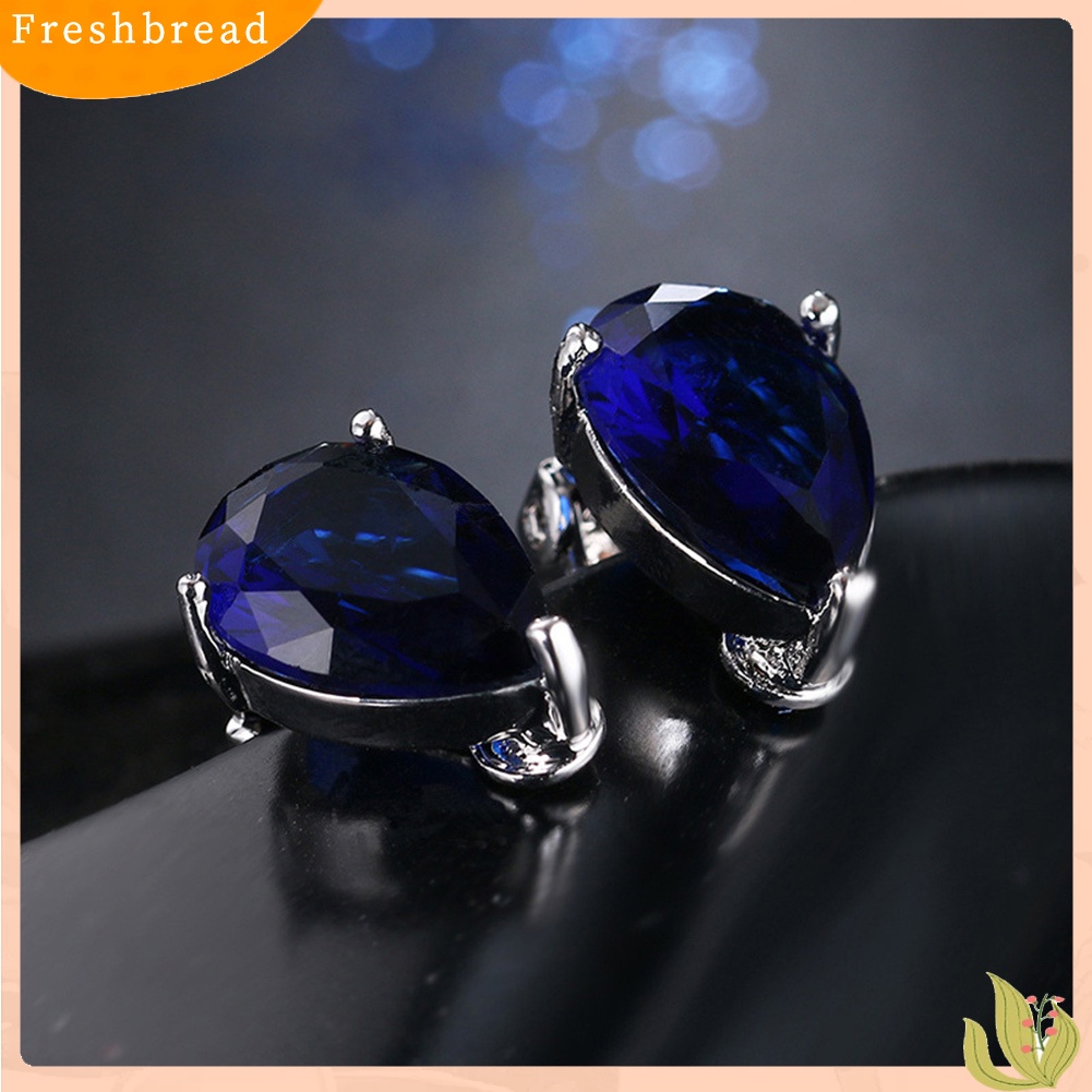 &lt; Freshbread &gt; Fashion Wanita Tetesan Air Cubic Zirconia Klip On Anting Pesta Perhiasan Hadiah