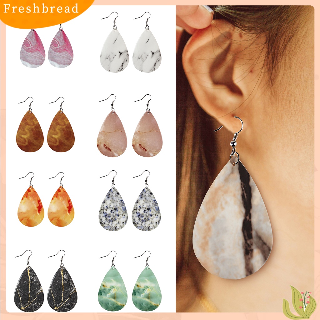 &lt; Freshbread &gt; 1pasang Anting Giwang Eye-catching Simple Halus Semua Cocok Ringan Anting Tekstur Marmer Granit Berbentuk Teardrop Untuk Pakaian Sehari-Hari