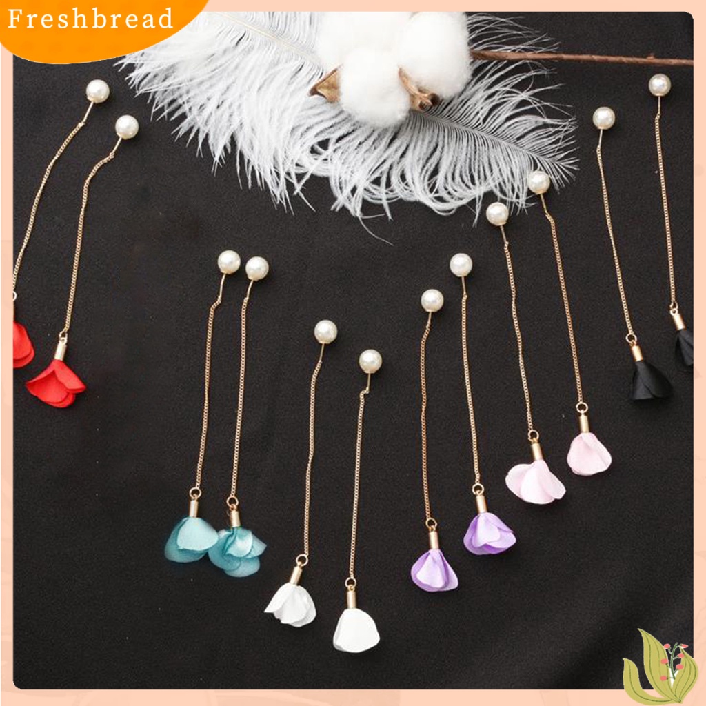 &lt; Freshbread &gt; Anting Elegan Bunga Rumbai Wanita Mutiara Imitasi Anting Linear Telinga Panjang Untuk Pacaran