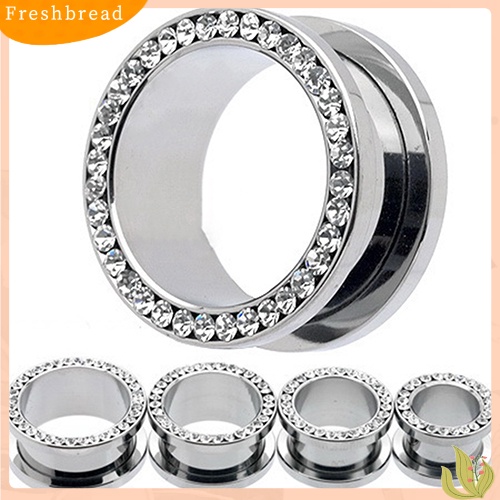 &lt; Freshbread &gt; 1pasang Berlian Imitasi Stainless Piercing Ear Tunnels Plugs Gauges Ear Stretching Kits