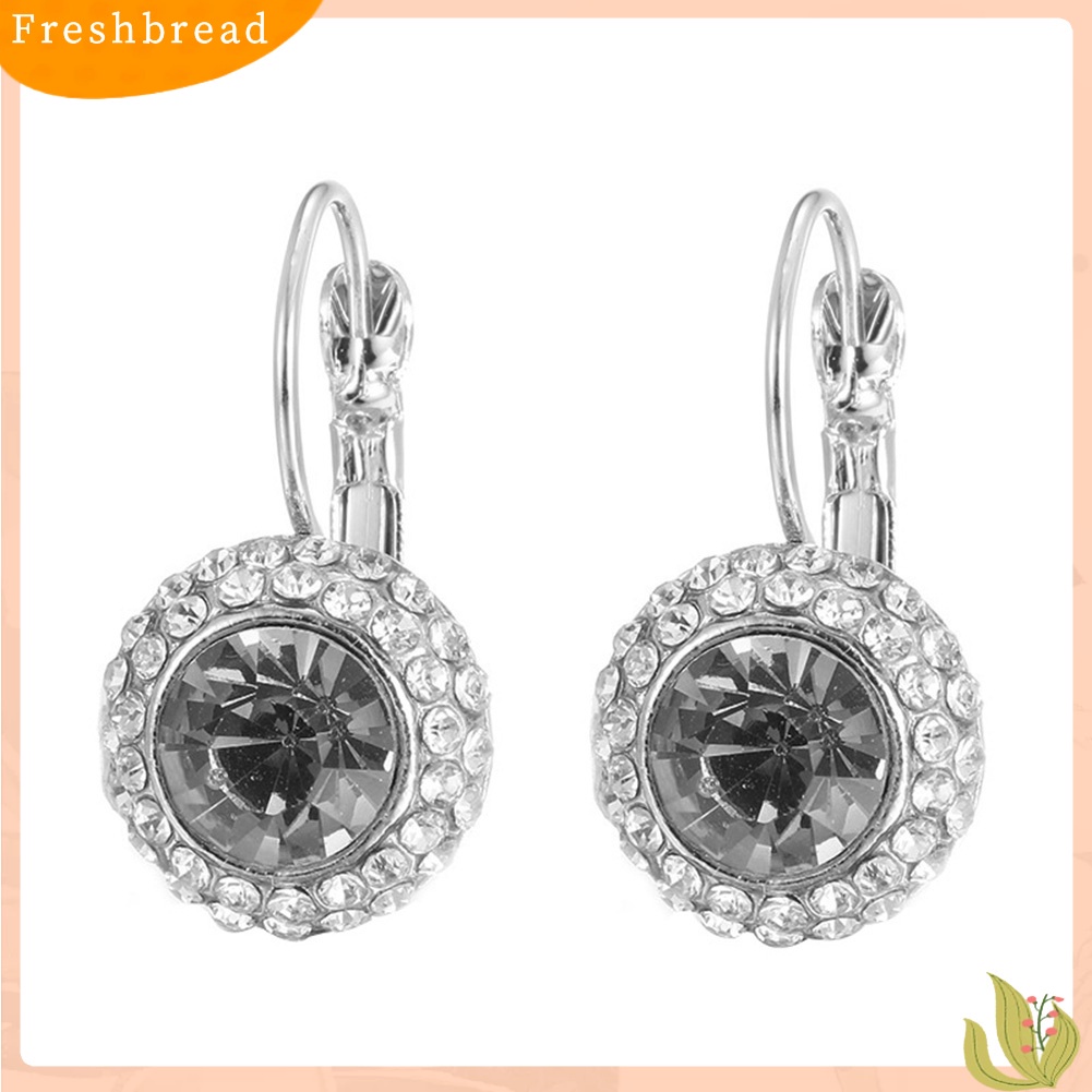 &lt; Freshbread &gt; Wanita Elegan Berlian Imitasi Hias Bulat Menjuntai Leverback Earrings Perhiasan Hadiah