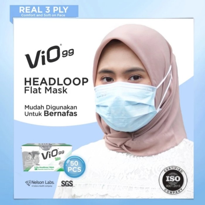 TERMURAH Masker medis 3 ply Vio 99 headloop / hijab isi 50 - Kemenkes - Biru Muda