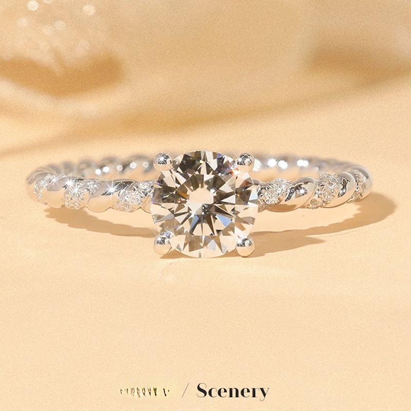 Goldkingdom Aksesoris Perhiasan Fashion Ready Stock Mosan Berlian Klasik Empat Cakar Cincin Mengambang Cahaya Dibungkus Cincin Wanita