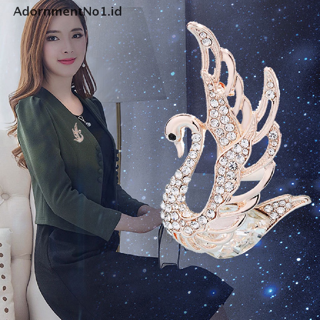 [AdornmentNo1] Fashion Kristal Berlian Imitasi Swan Bros Untuk Wanita Kerah Pakaian Pin Pesta Perhiasan Hadiah [ID]