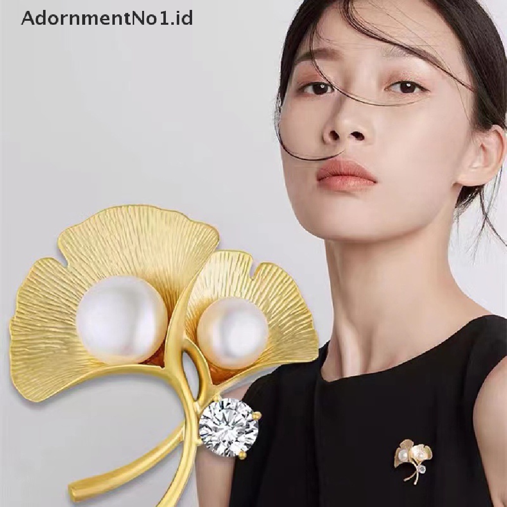 [AdornmentNo1] Bros Untuk Wanita Ginkgo Daun Bros Aksesori Gaun Mutiara Perhiasan Halus [ID]