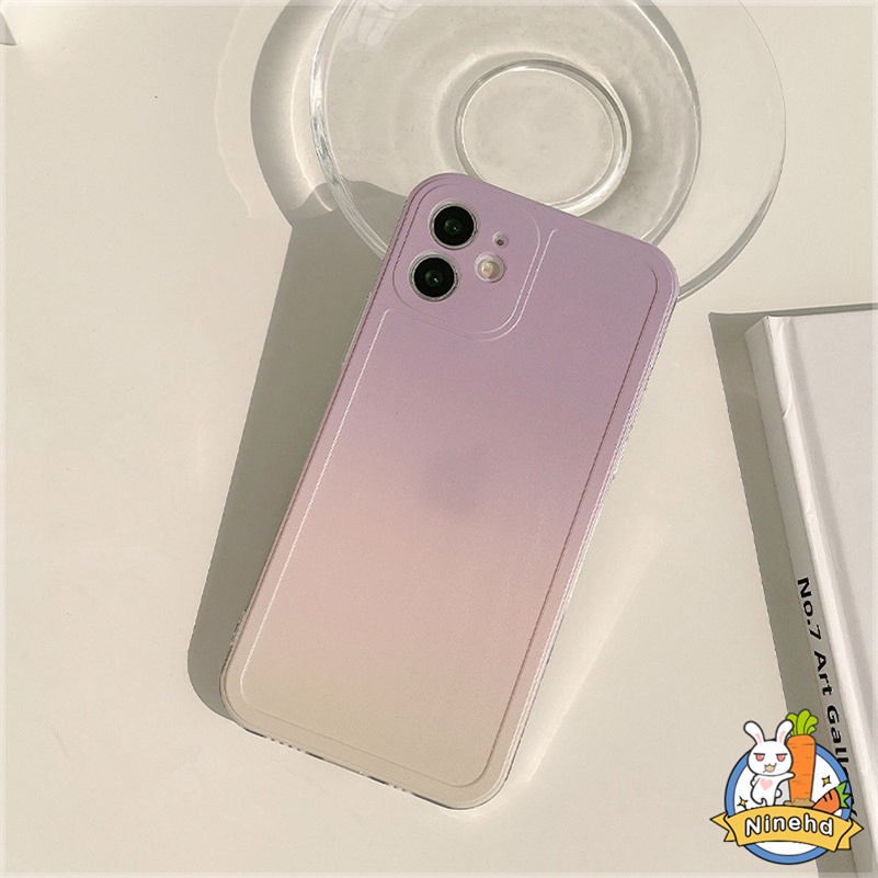 IPHONE Casing Kompatibel Untuk Iphone14 13 12 11 Pro Max X Xr Xs Max8 7 6 6s Plus SE 2020 Ins Korea Ungu Gradien Sederhana Solid Color Bracket Phone Case Tahan Debu Cover Pelindung