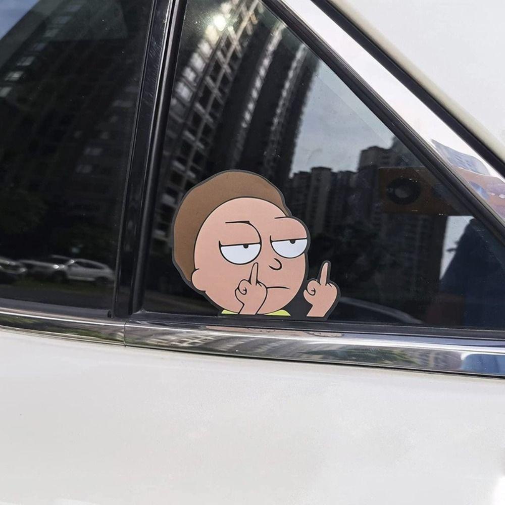 Lanfy Rick Mort Stiker Menarik Aksesori Perekat Diri Mobil Styling Kaca Dekorasi Aksesori Mobil Dekoratif Jari Tengah Decal