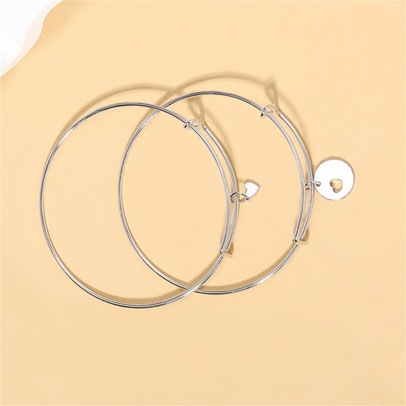 2pcs/set Wanita Fashion Jantung Gelang Set Paduan Gelang Set