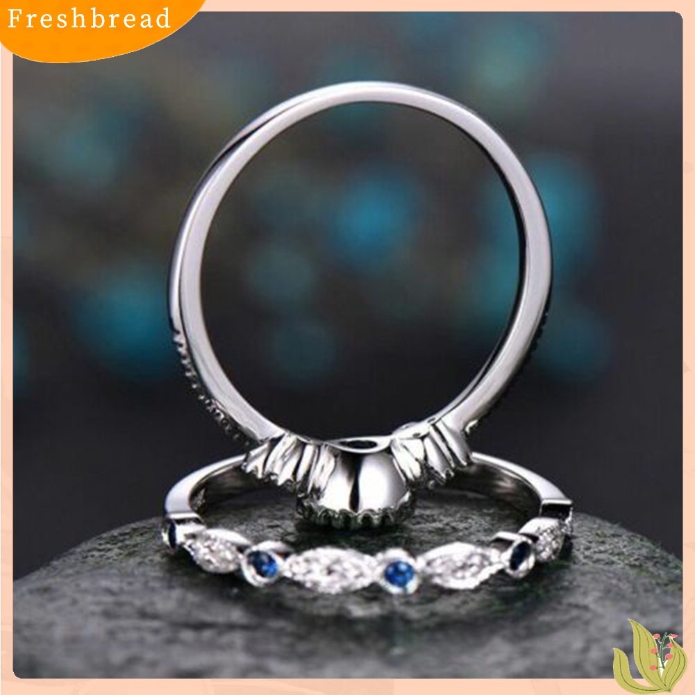 {In Stock} 2Pcs/Set Wanita Berlian Imitasi Potongan Bulat Cubic Zirconia Jari Cincin Perhiasan Pernikahan