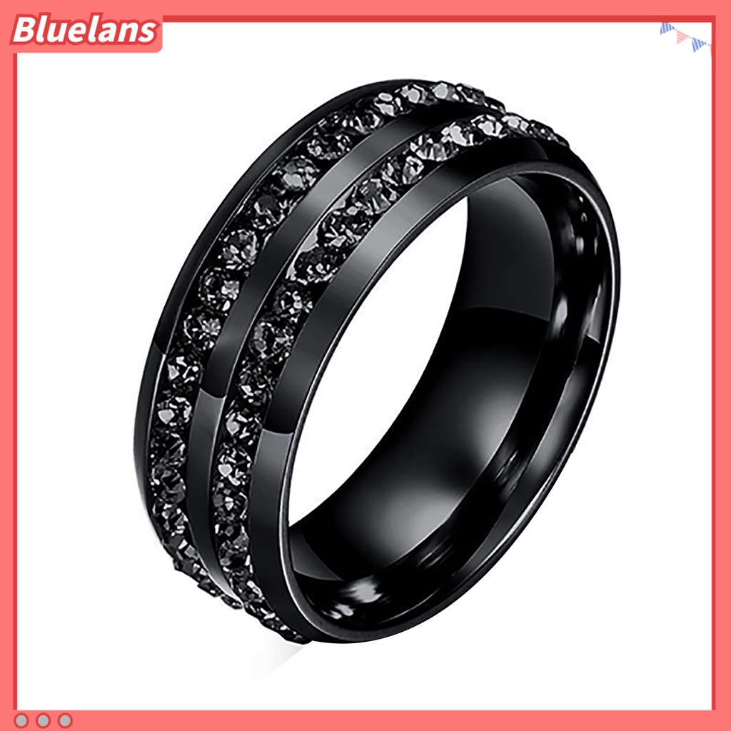 {In Stock} Band Ring Berlian Imitasi Dekorasi Perhiasan Hadiah Stainless Steel Pria Dan Wanita Band Finger Ring Untuk Pesta