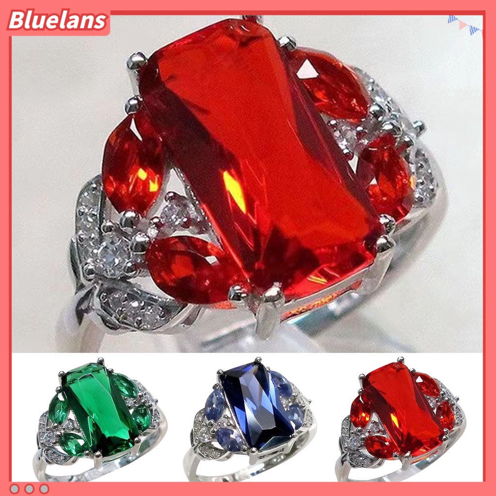 {In Stock} Lebar Pengerjaan Indah Wanita Cincin Paduan Permata Imitasi Berlian Imitasi Pernikahan Band Perhiasan Aksesori